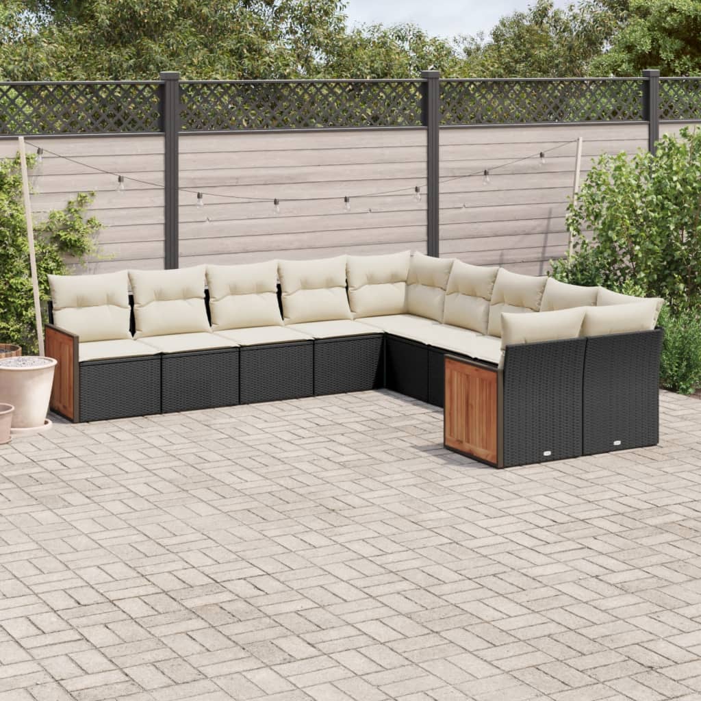 10-tlg. Garten-Sofagarnitur mit Kissen Schwarz Poly Rattan - Pazzar.ch