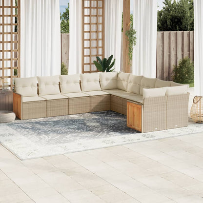 10-tlg. Garten-Sofagarnitur mit Kissen Beige Poly Rattan - Pazzar.ch