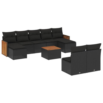 10-tlg. Garten-Sofagarnitur mit Kissen Schwarz Poly Rattan - Pazzar.ch