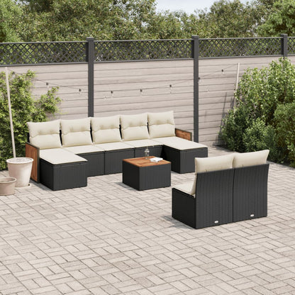 10-tlg. Garten-Sofagarnitur mit Kissen Schwarz Poly Rattan - Pazzar.ch