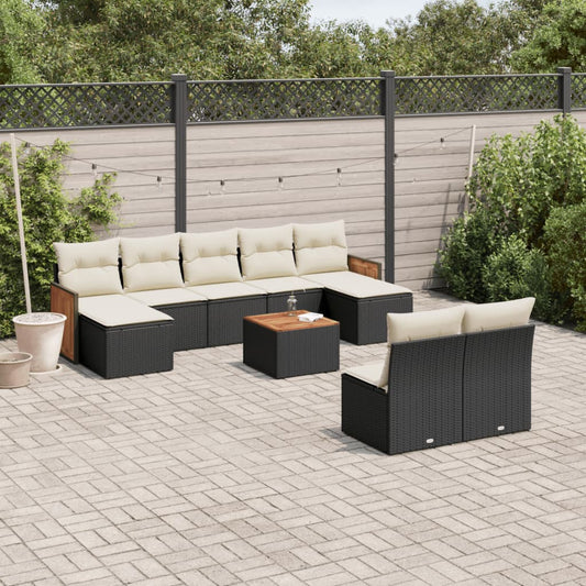 10-tlg. Garten-Sofagarnitur mit Kissen Schwarz Poly Rattan - Pazzar.ch