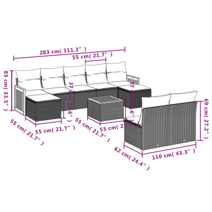 10-tlg. Garten-Sofagarnitur mit Kissen Grau Poly Rattan - Pazzar.ch