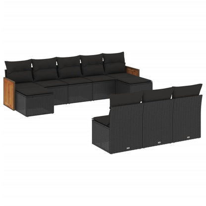 10-tlg. Garten-Sofagarnitur mit Kissen Schwarz Poly Rattan - Pazzar.ch