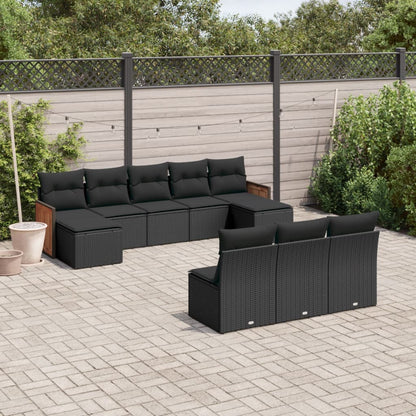 10-tlg. Garten-Sofagarnitur mit Kissen Schwarz Poly Rattan - Pazzar.ch