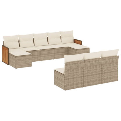 10-tlg. Garten-Sofagarnitur mit Kissen Beige Poly Rattan - Pazzar.ch