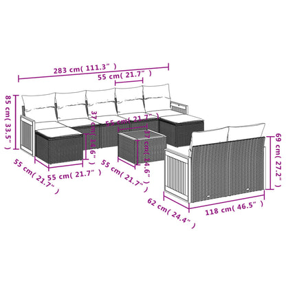 10-tlg. Garten-Sofagarnitur mit Kissen Grau Poly Rattan - Pazzar.ch