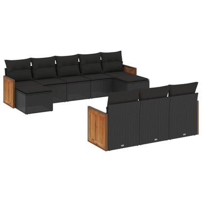 10-tlg. Garten-Sofagarnitur mit Kissen Schwarz Poly Rattan - Pazzar.ch