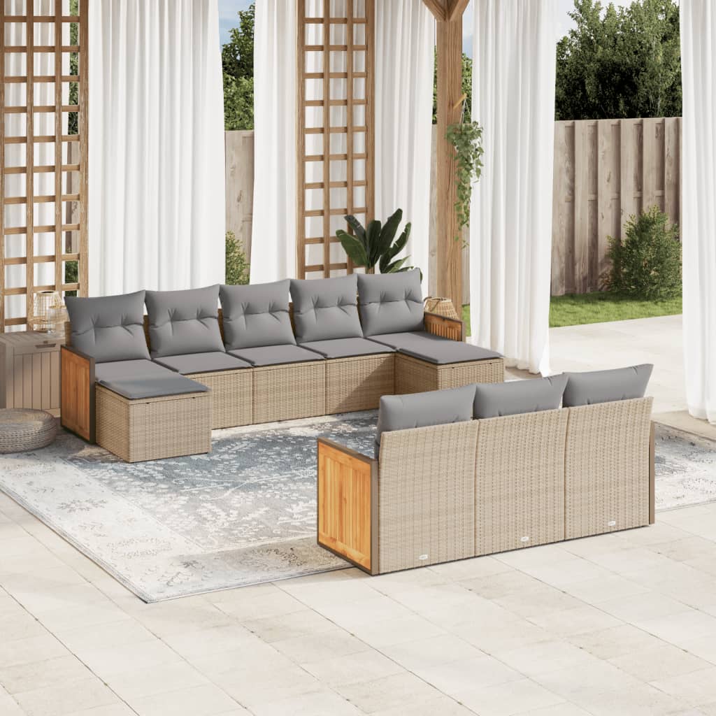 10-tlg. Garten-Sofagarnitur mit Kissen Beige Poly Rattan - Pazzar.ch