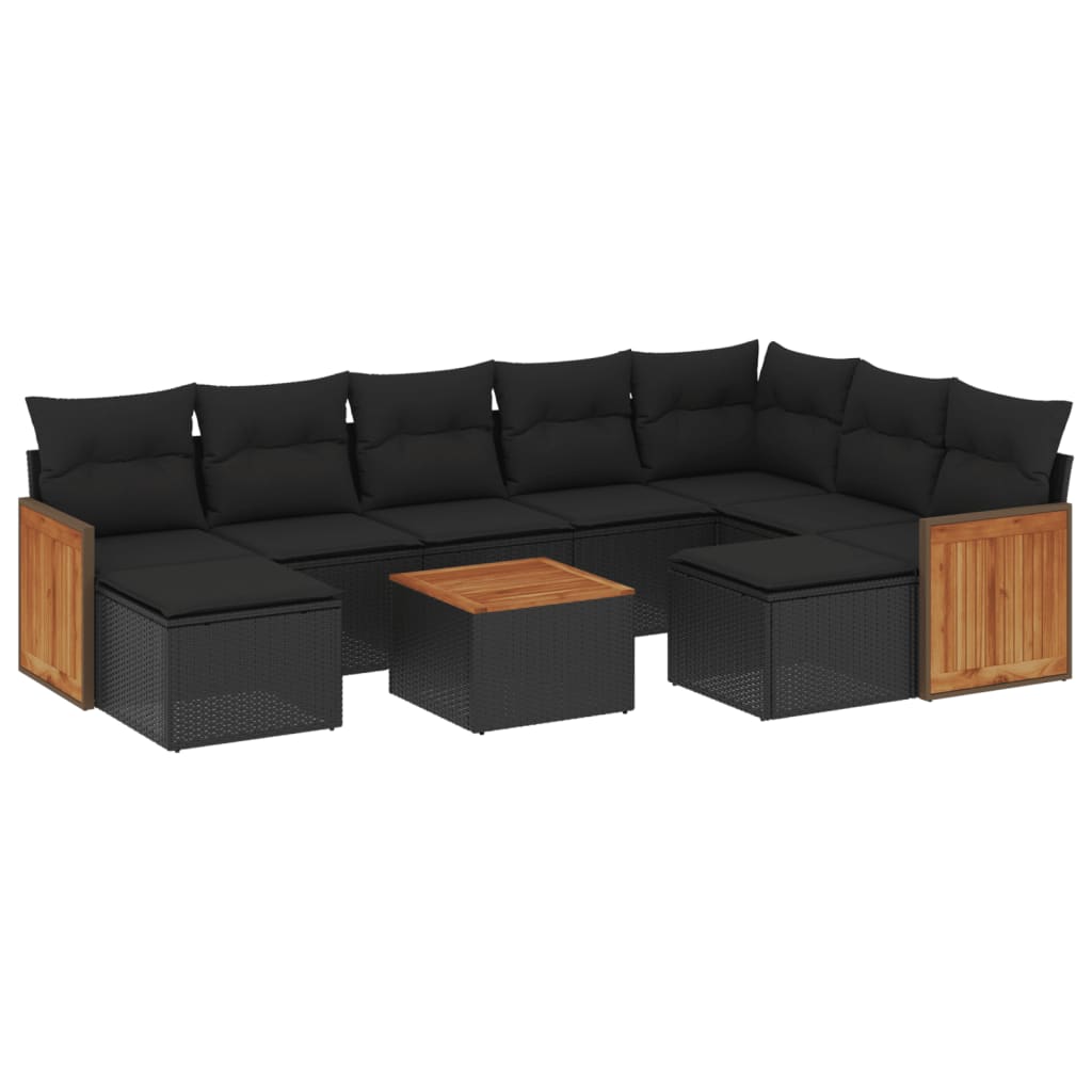 10-tlg. Garten-Sofagarnitur mit Kissen Schwarz Poly Rattan - Pazzar.ch