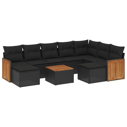 10-tlg. Garten-Sofagarnitur mit Kissen Schwarz Poly Rattan - Pazzar.ch