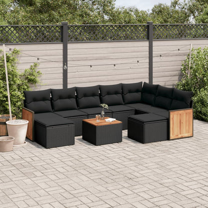 10-tlg. Garten-Sofagarnitur mit Kissen Schwarz Poly Rattan - Pazzar.ch