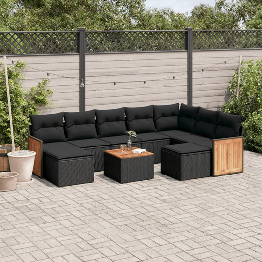 10-tlg. Garten-Sofagarnitur mit Kissen Schwarz Poly Rattan - Pazzar.ch