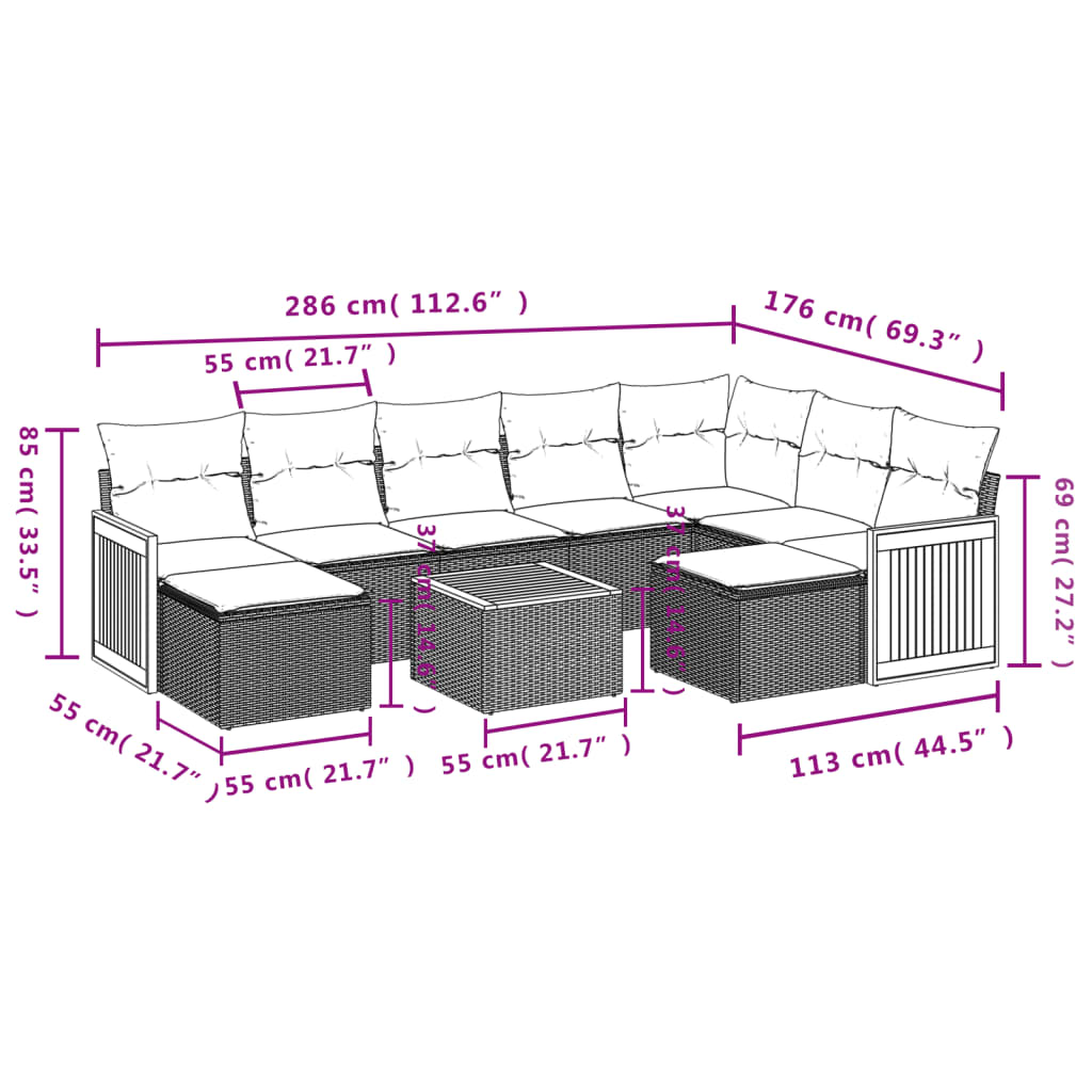 10-tlg. Garten-Sofagarnitur mit Kissen Schwarz Poly Rattan - Pazzar.ch