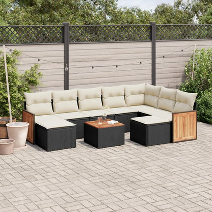 10-tlg. Garten-Sofagarnitur mit Kissen Schwarz Poly Rattan - Pazzar.ch