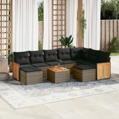 10-tlg. Garten-Sofagarnitur mit Kissen Grau Poly Rattan - Pazzar.ch