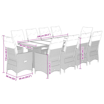 11-tlg. Garten-Bistro-Set mit Kissen Schwarz Poly Rattan - Pazzar.ch