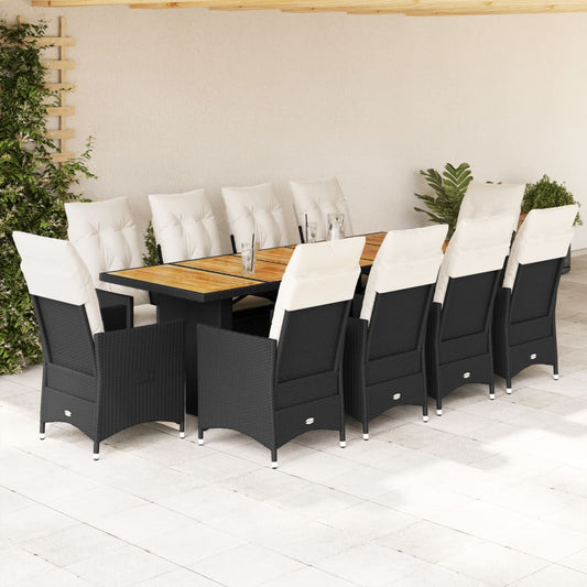 11-tlg. Garten-Bistro-Set mit Kissen Schwarz Poly Rattan - Pazzar.ch