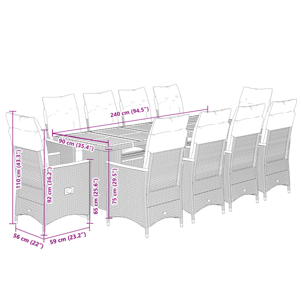 11-tlg. Garten-Bistro-Set mit Kissen Schwarz Poly Rattan - Pazzar.ch