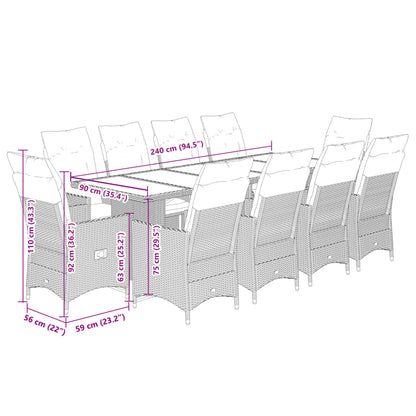 11-tlg. Garten-Bistro-Set mit Kissen Schwarz Poly Rattan - Pazzar.ch