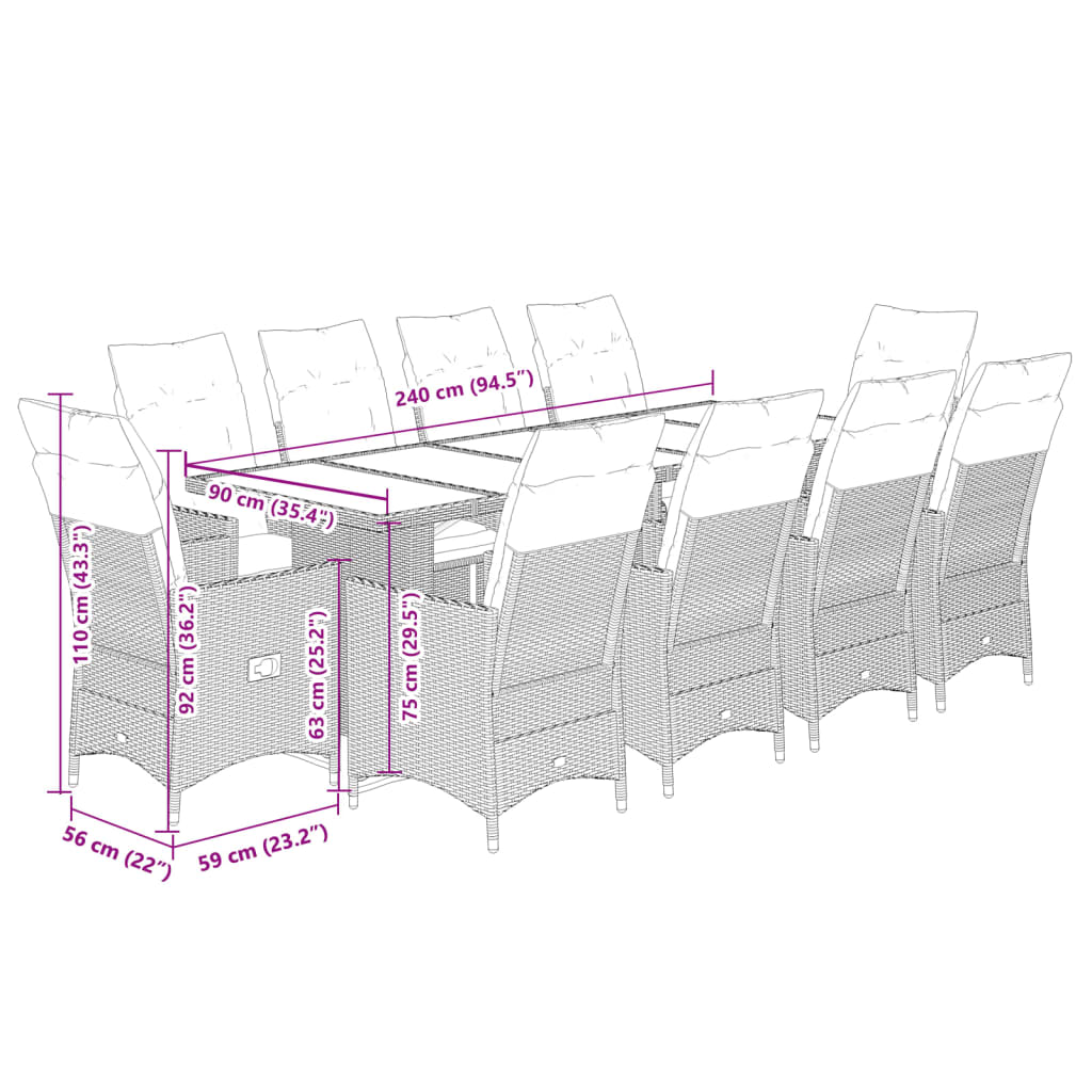 11-tlg. Garten-Bistro-Set mit Kissen Grau Poly Rattan - Pazzar.ch