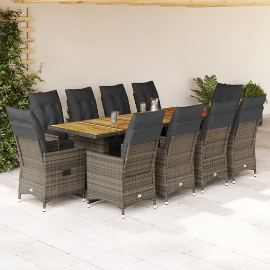 11-tlg. Garten-Bistro-Set mit Kissen Grau Poly Rattan - Pazzar.ch