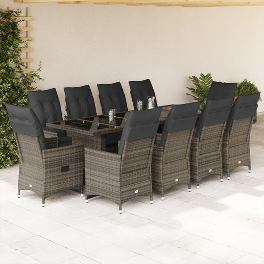 11-tlg. Garten-Bistro-Set mit Kissen Grau Poly Rattan - Pazzar.ch