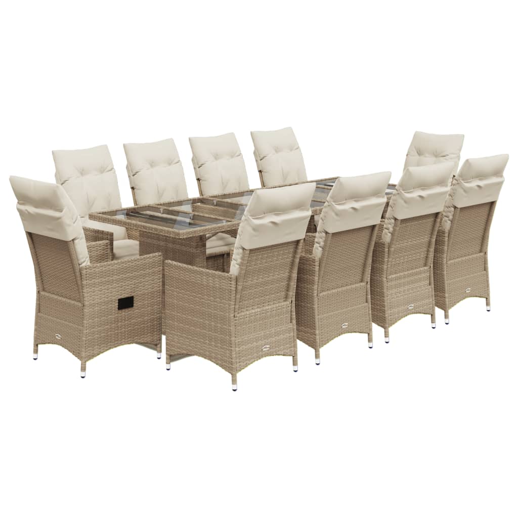 11-tlg. Garten-Bistro-Set mit Kissen Beige Poly Rattan - Pazzar.ch