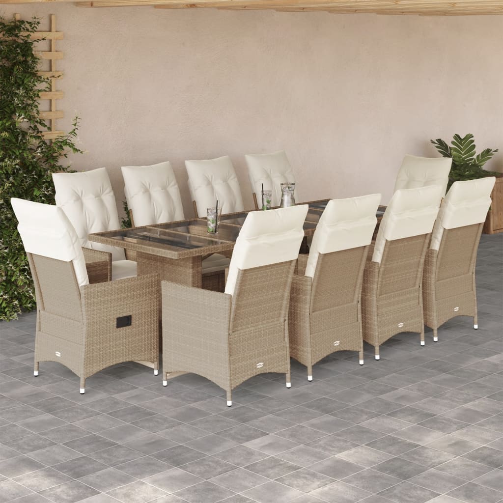 11-tlg. Garten-Bistro-Set mit Kissen Beige Poly Rattan - Pazzar.ch