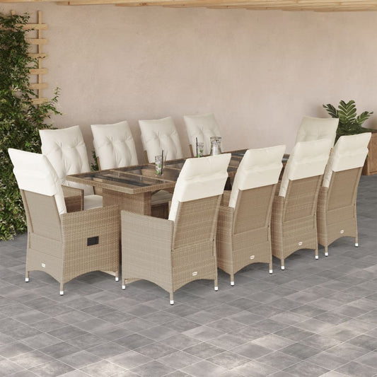 11-tlg. Garten-Bistro-Set mit Kissen Beige Poly Rattan - Pazzar.ch