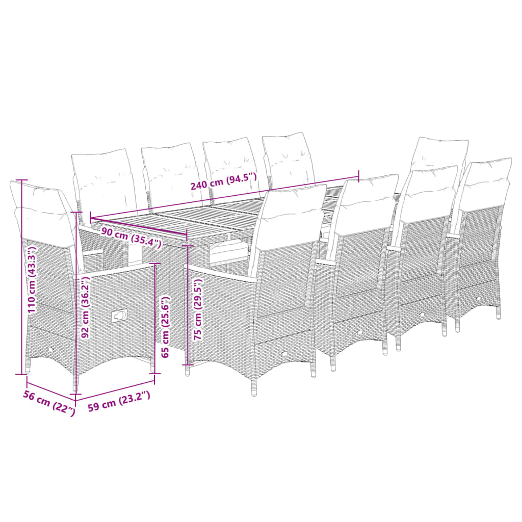 11-tlg. Garten-Bistro-Set mit Kissen Schwarz Poly Rattan - Pazzar.ch