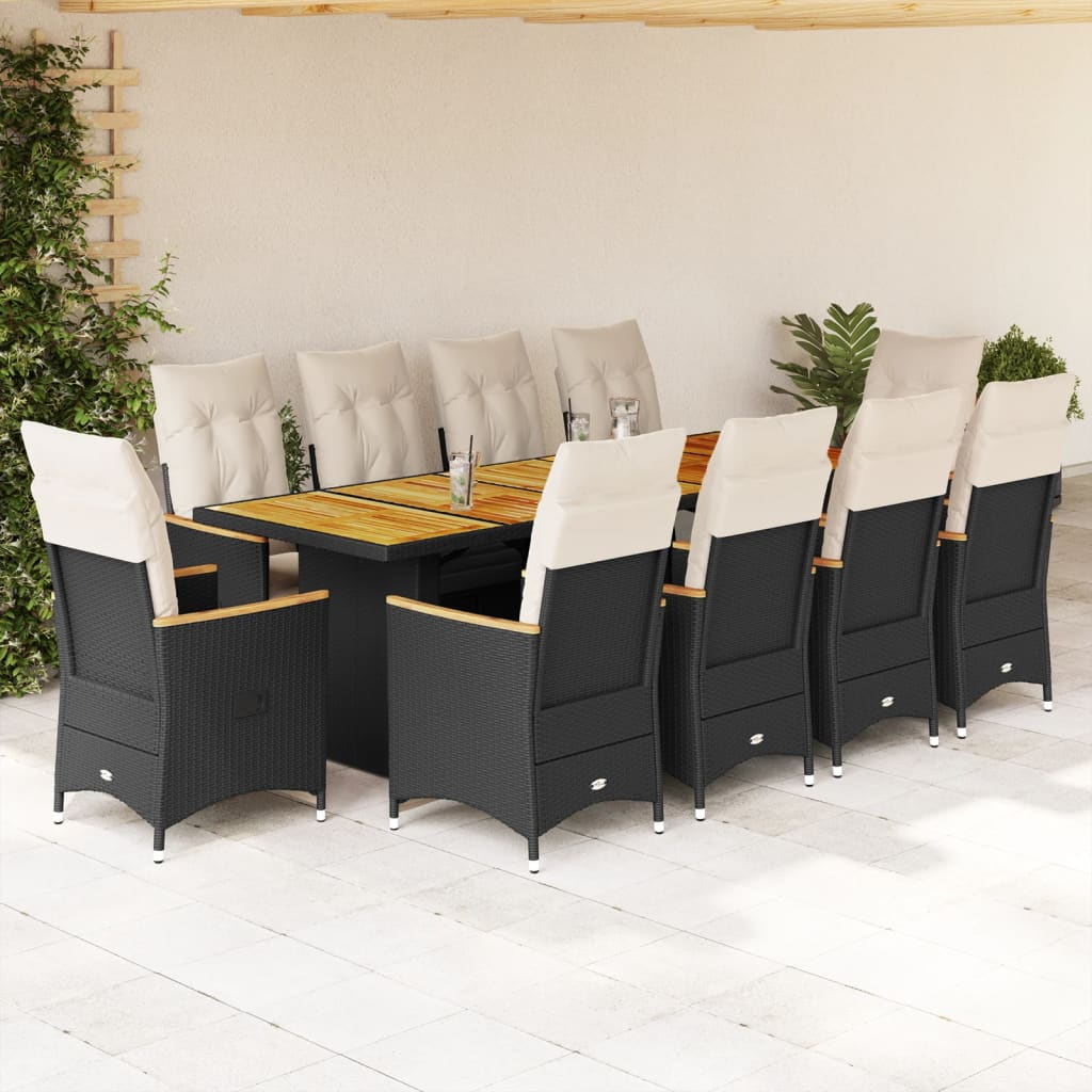 11-tlg. Garten-Bistro-Set mit Kissen Schwarz Poly Rattan - Pazzar.ch