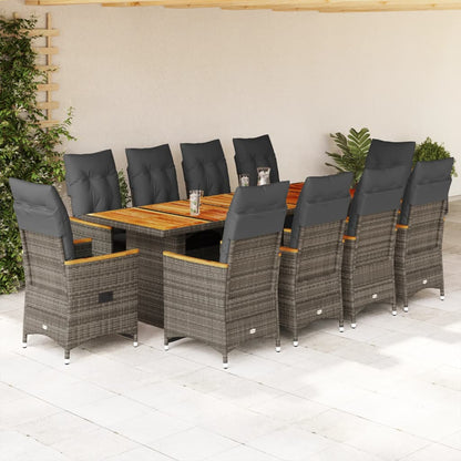 11-tlg. Garten-Bistro-Set mit Kissen Grau Poly Rattan - Pazzar.ch