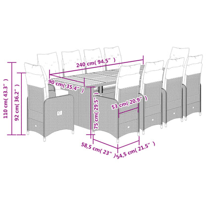 11-tlg. Garten-Bistro-Set mit Kissen Schwarz Poly Rattan - Pazzar.ch