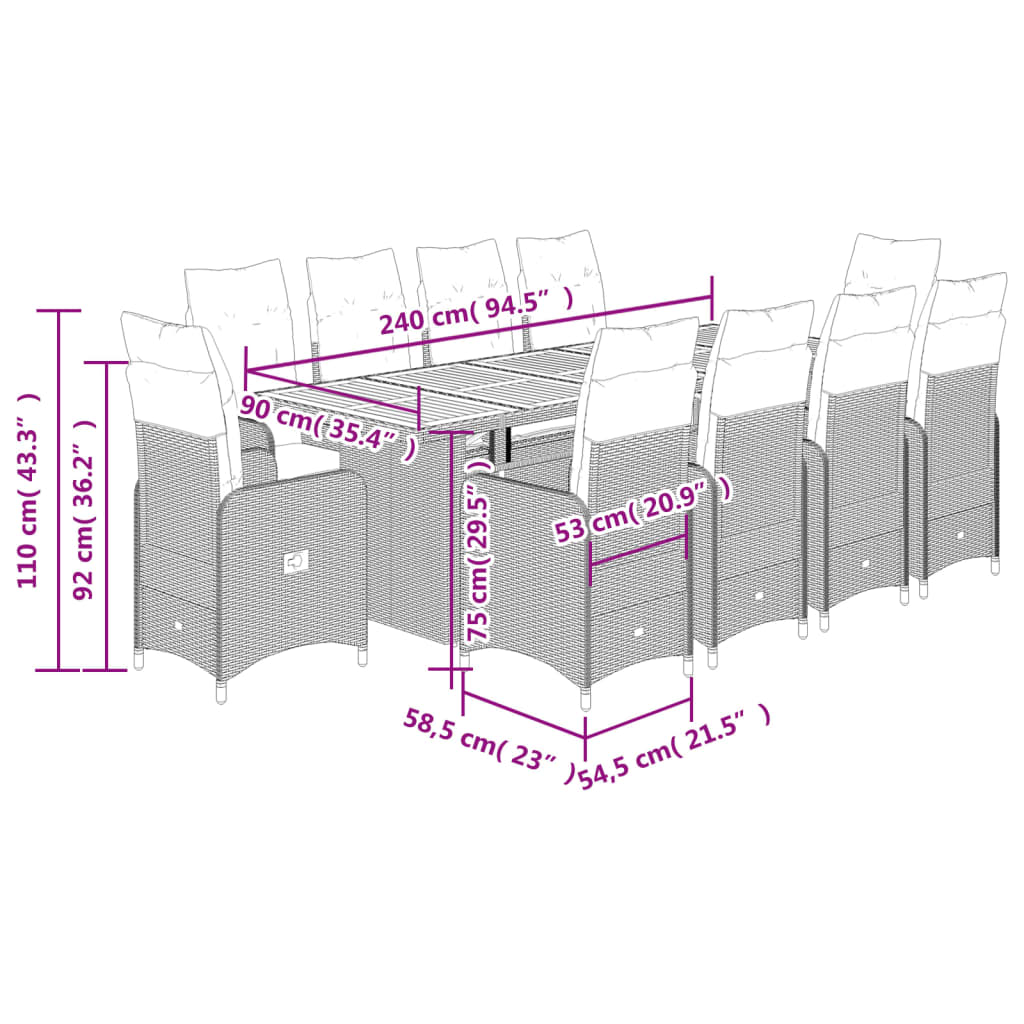 11-tlg. Garten-Bistro-Set mit Kissen Schwarz Poly Rattan - Pazzar.ch