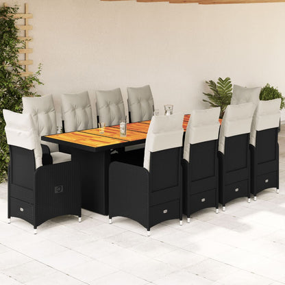 11-tlg. Garten-Bistro-Set mit Kissen Schwarz Poly Rattan - Pazzar.ch