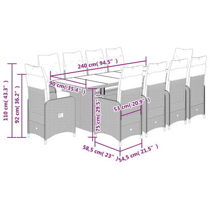 11-tlg. Garten-Bistro-Set mit Kissen Schwarz Poly Rattan - Pazzar.ch