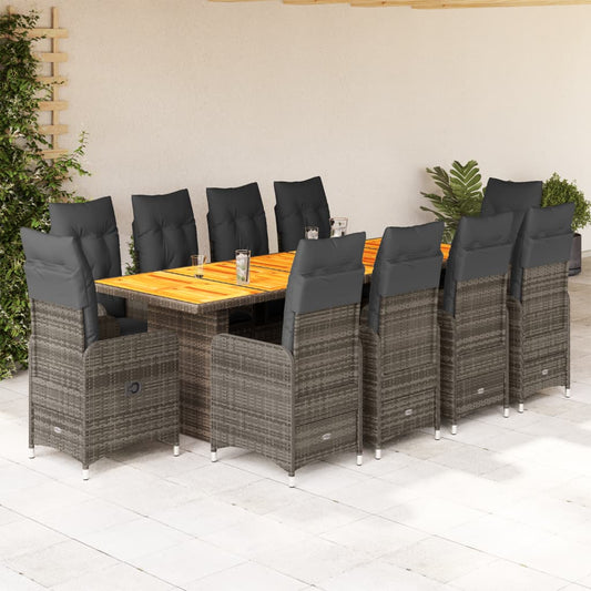 11-tlg. Garten-Bistro-Set mit Kissen Grau Poly Rattan - Pazzar.ch