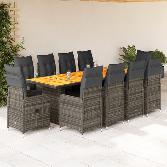 11-tlg. Garten-Bistro-Set mit Kissen Grau Poly Rattan - Pazzar.ch