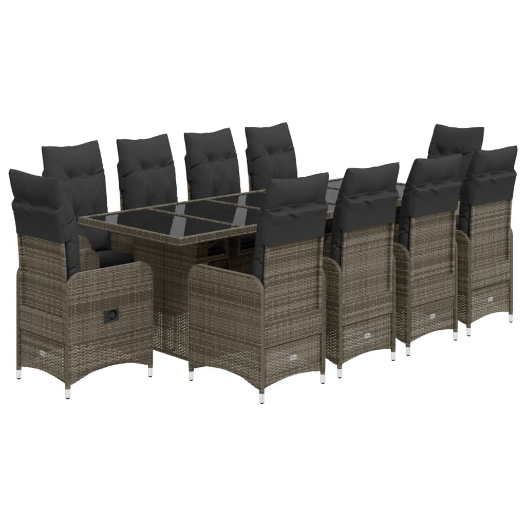 11-tlg. Garten-Bistro-Set mit Kissen Grau Poly Rattan - Pazzar.ch