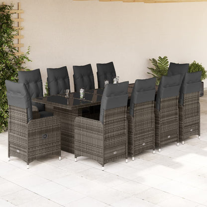 11-tlg. Garten-Bistro-Set mit Kissen Grau Poly Rattan - Pazzar.ch