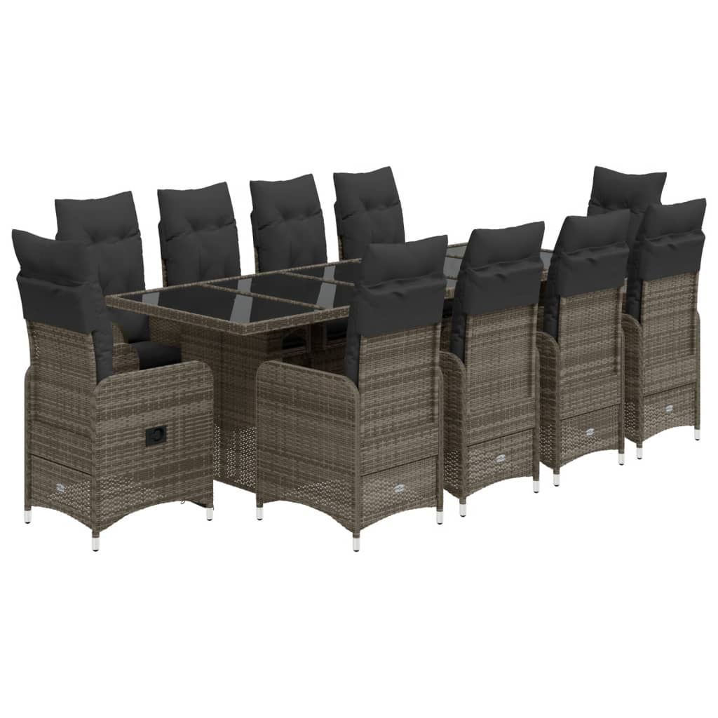 11-tlg. Garten-Bistro-Set mit Kissen Grau Poly Rattan - Pazzar.ch