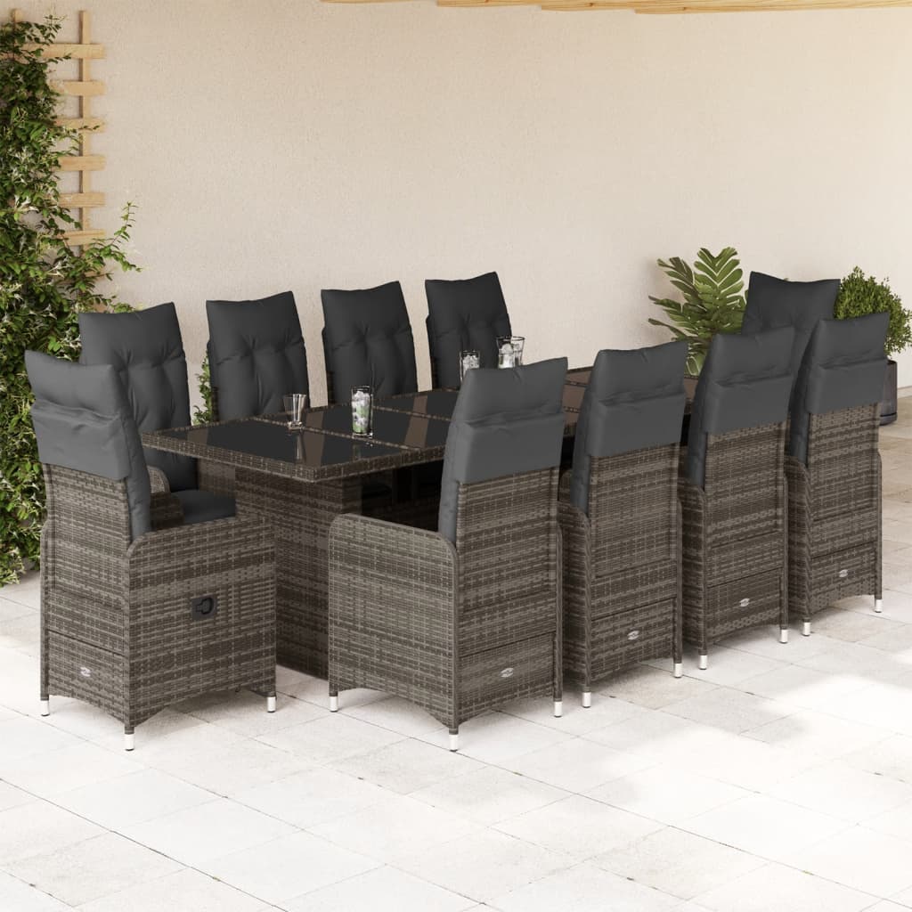 11-tlg. Garten-Bistro-Set mit Kissen Grau Poly Rattan - Pazzar.ch