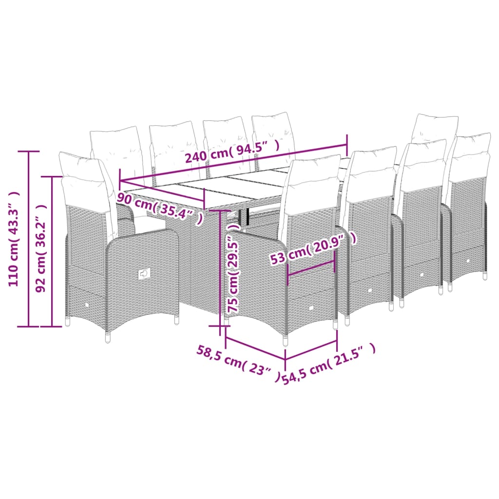 11-tlg. Garten-Bistro-Set mit Kissen Braun Poly Rattan - Pazzar.ch