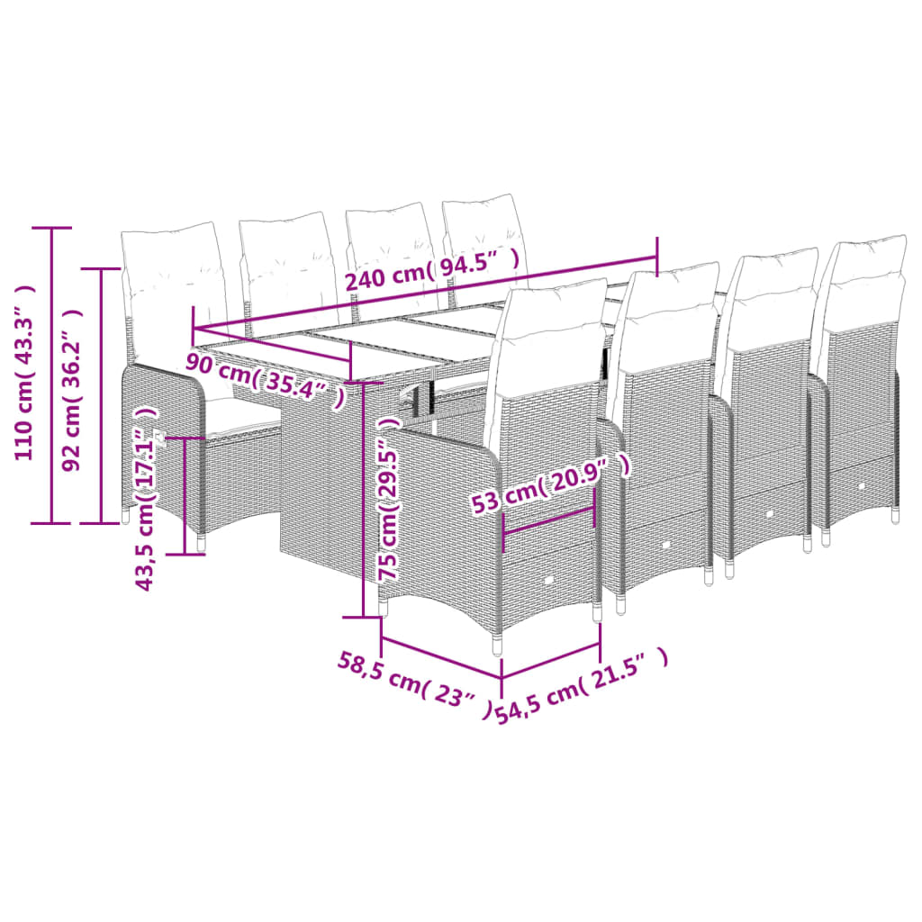 11-tlg. Garten-Bistro-Set mit Kissen Beige Poly Rattan - Pazzar.ch