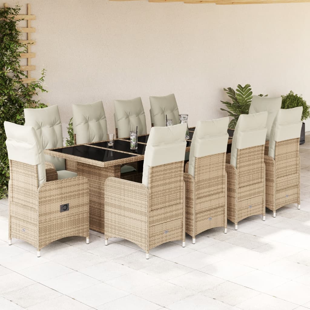 11-tlg. Garten-Bistro-Set mit Kissen Beige Poly Rattan - Pazzar.ch