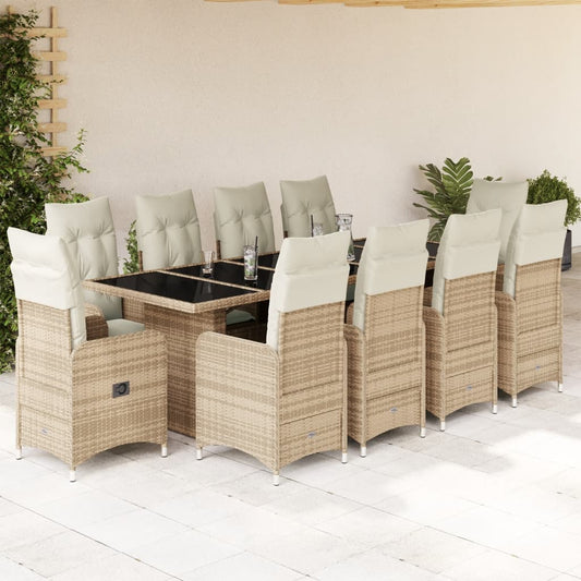 11-tlg. Garten-Bistro-Set mit Kissen Beige Poly Rattan - Pazzar.ch