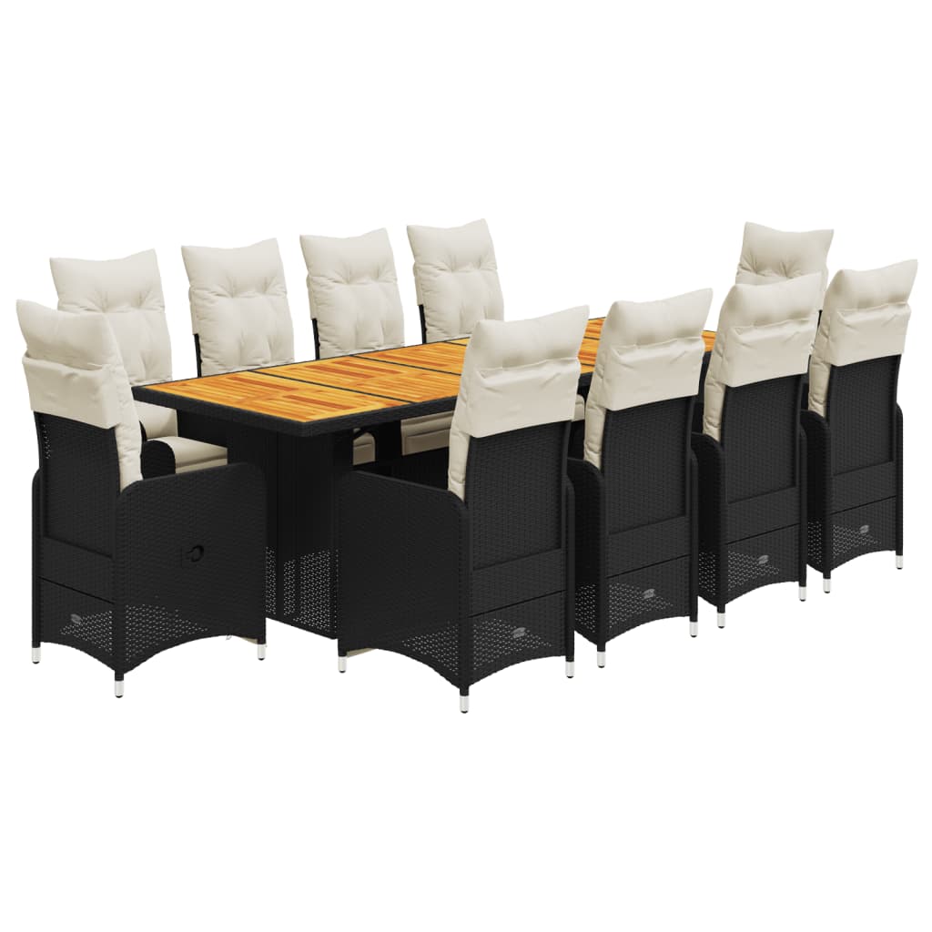 11-tlg. Garten-Bistro-Set mit Kissen Schwarz Poly Rattan - Pazzar.ch