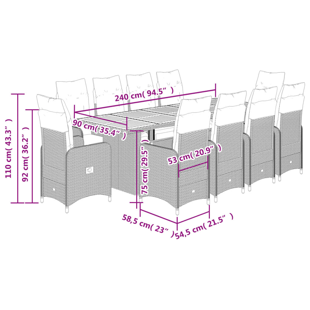 11-tlg. Garten-Bistro-Set mit Kissen Schwarz Poly Rattan - Pazzar.ch