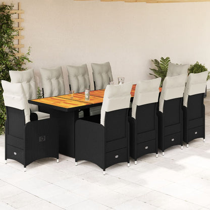 11-tlg. Garten-Bistro-Set mit Kissen Schwarz Poly Rattan - Pazzar.ch