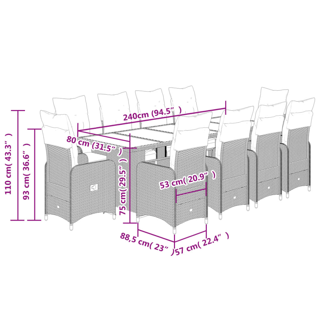 11-tlg. Garten-Bistro-Set mit Kissen Schwarz Poly Rattan - Pazzar.ch